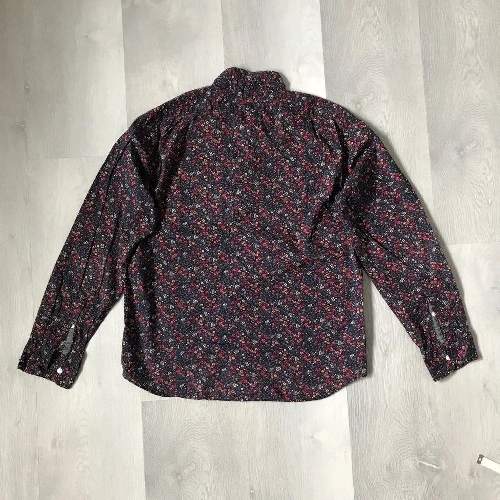 J CREW NAVY FLORAL SHIRT POPLIN LONG SLEEVE BUTTON MENS LARGE